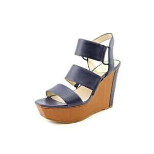 Vince Camuto Niskera Blue Open Toe Leather Slingback Wedge Sandal 7